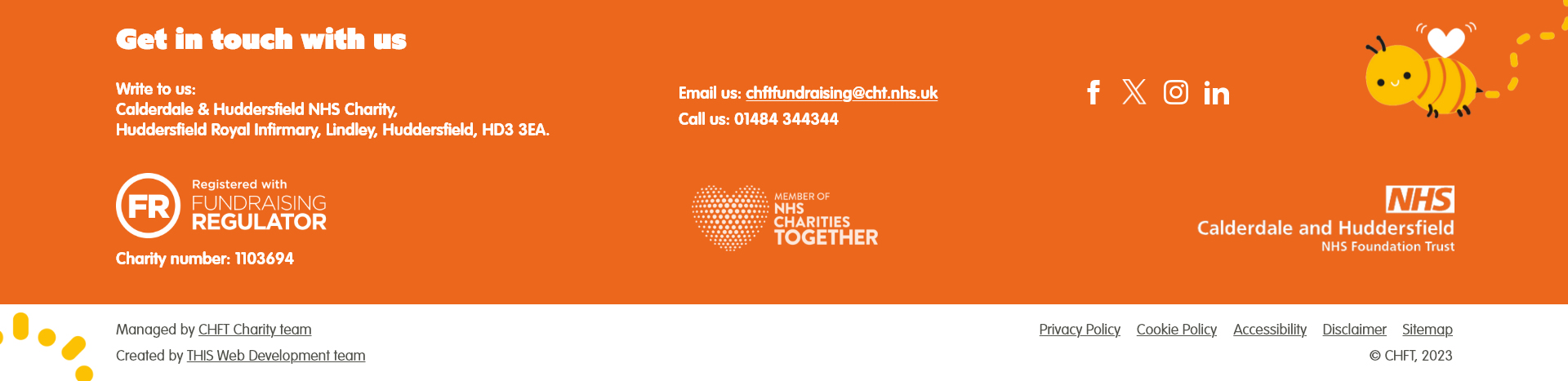 CHFT Charity's Footer showing the Bee Mascot.