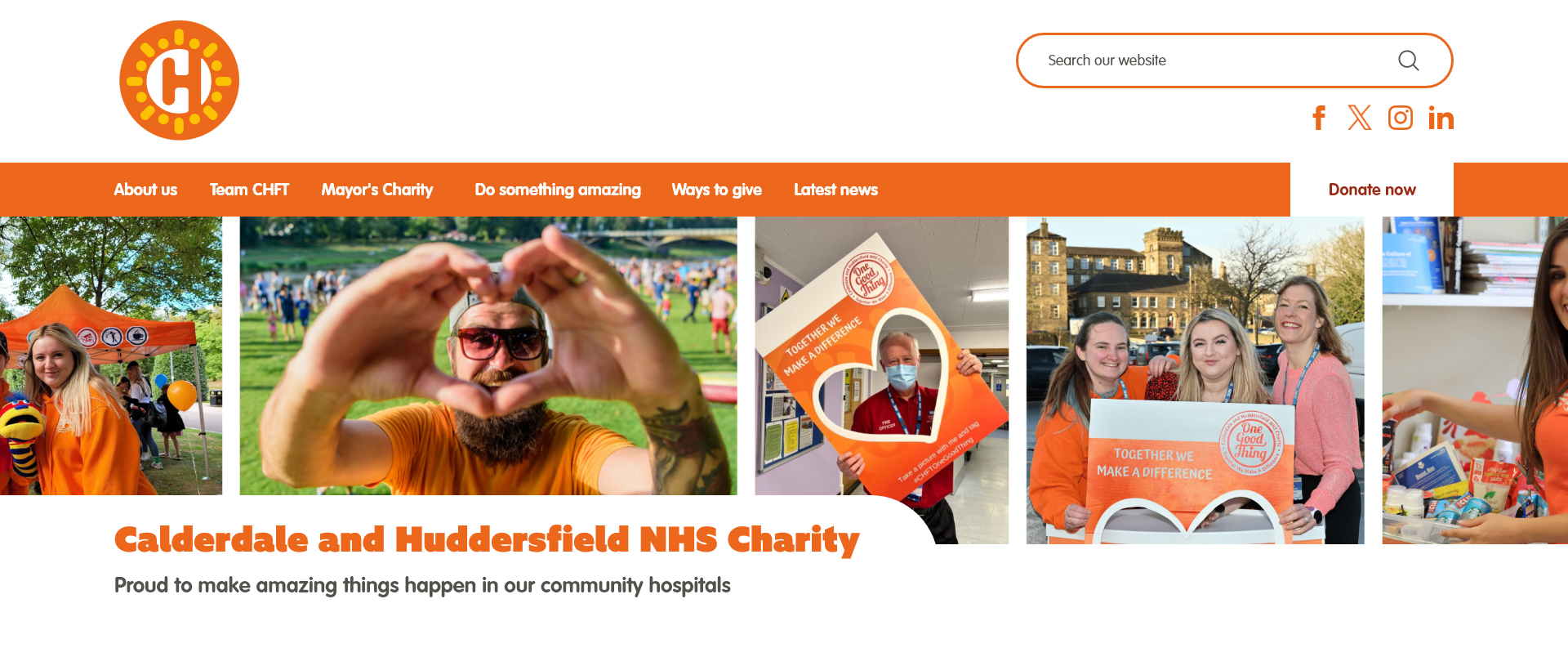Desktop mockup of CHFT Charity's original header area.
