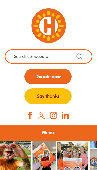 Mobile mockup of CHFT Charity header area following amendments.