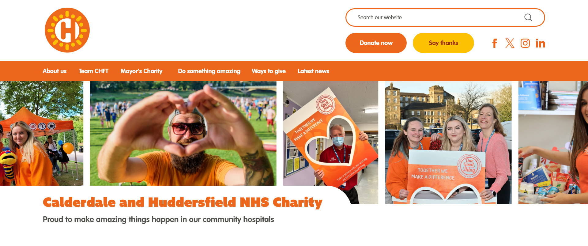 Desktop mockup of CHFT Charity header area following amendments.