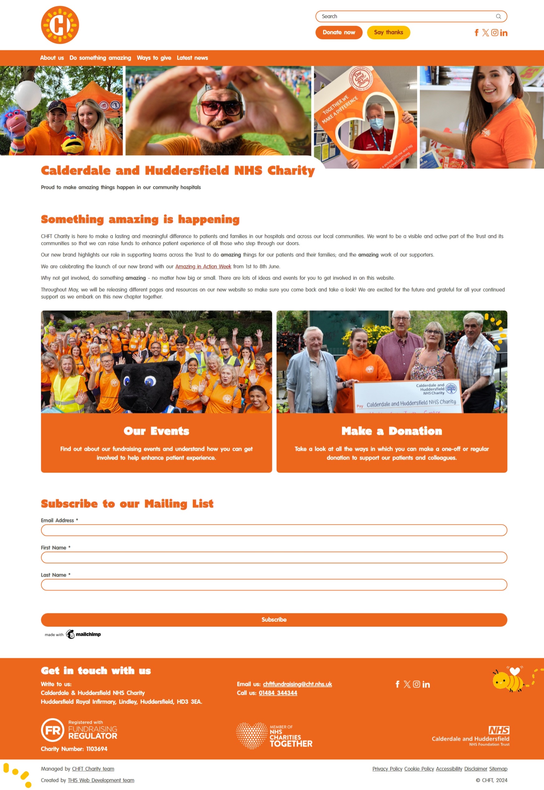 CHFT Charity's Home page.