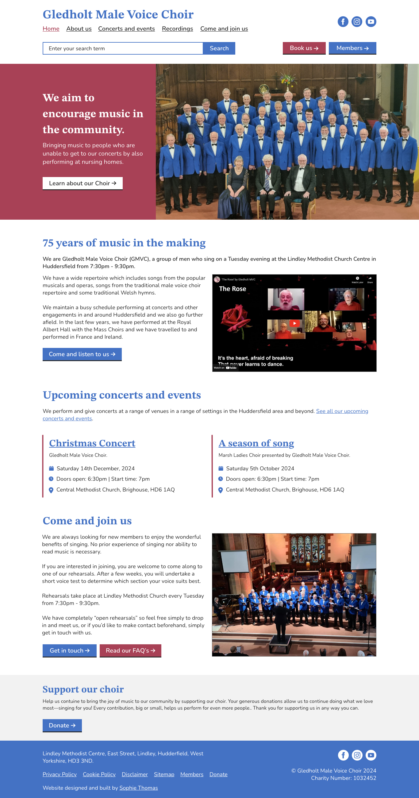 Home page mockup for Gledholt Male Voice Choir