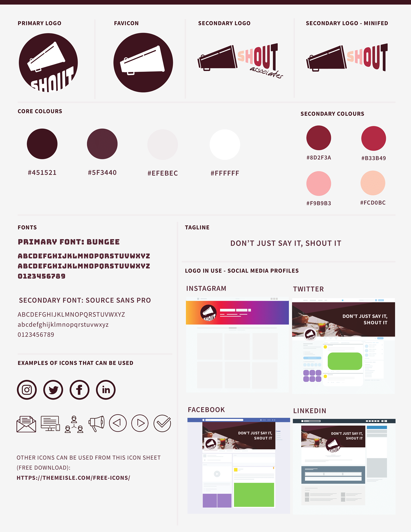 SHOUT Associates branding guidelines document.