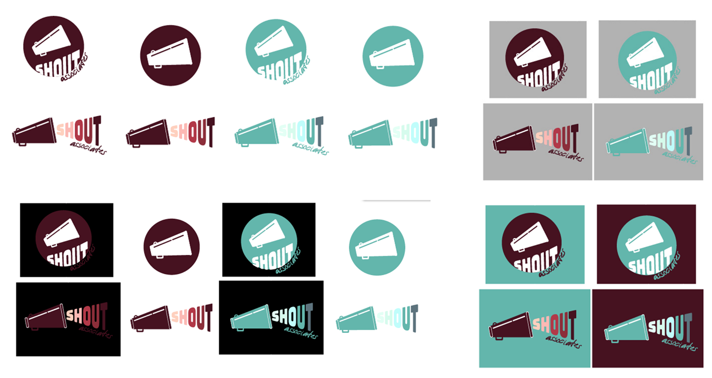 Digital designs of the SHOUT logo in the two colour palettes.