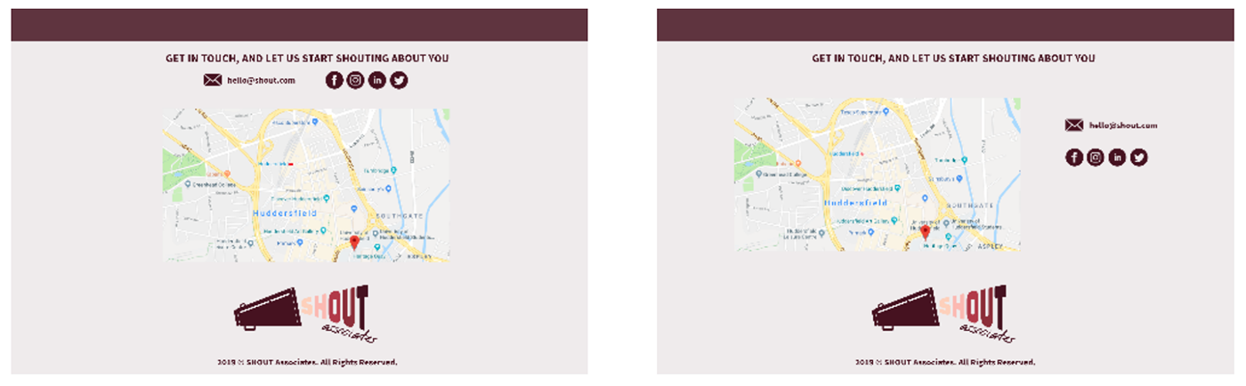 Footer design of the SHOUT website.