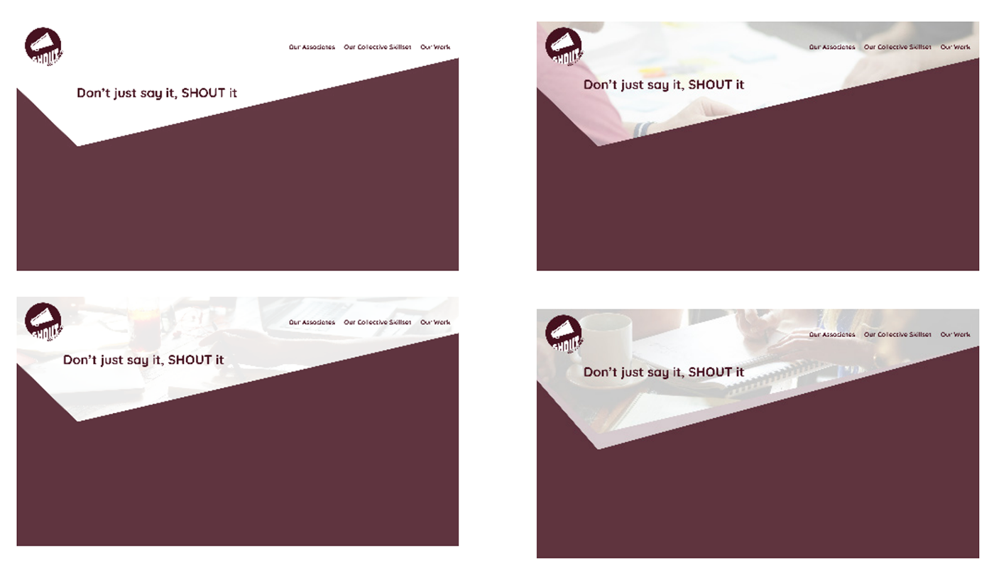 Header designs of the SHOUT website.