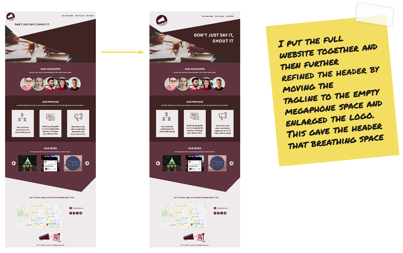 Home page designs of the SHOUT website.