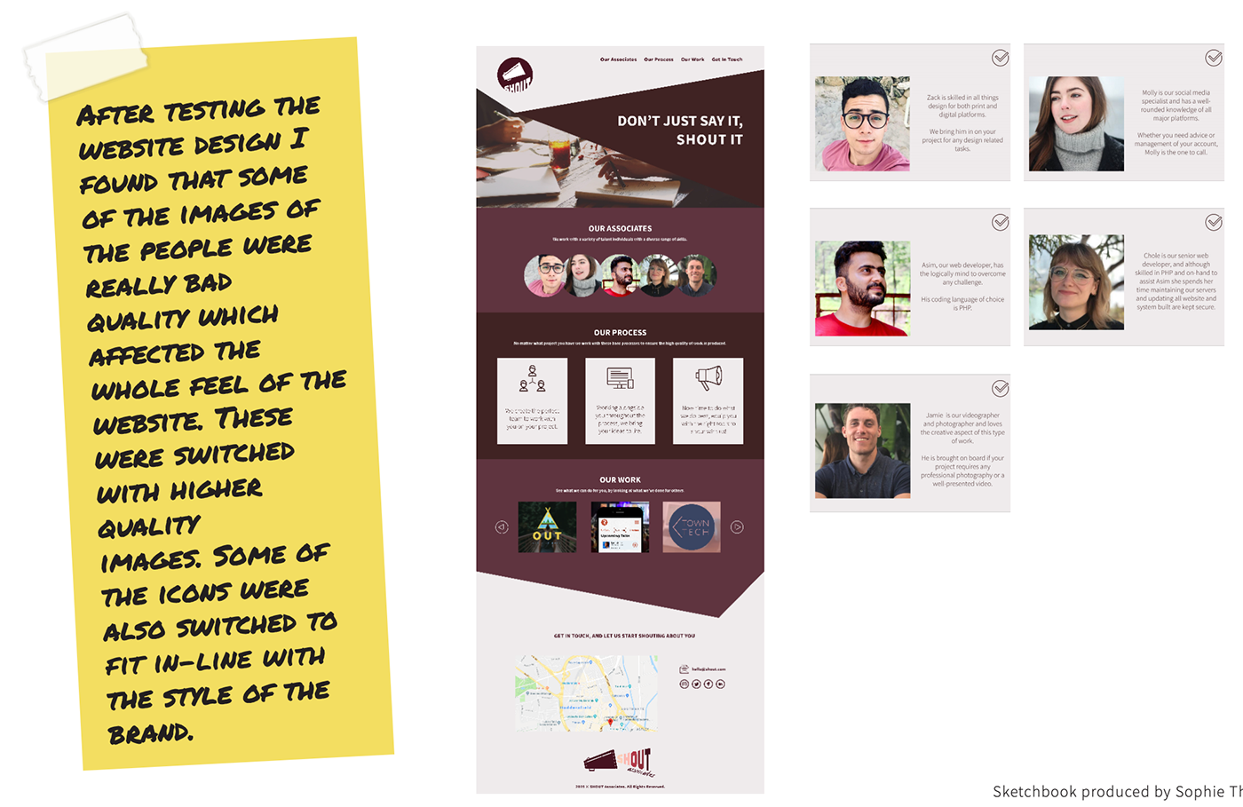 Home page of the SHOUT website, showing the assiocates pop-up boxes.